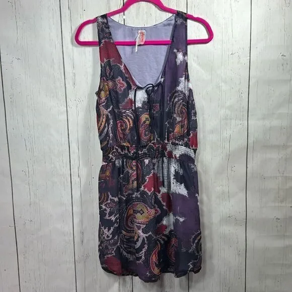 Free People Boho Paisley Print Mini Dress Lace Up Sleeveless Festival Indie - Picture 2 of 16